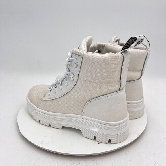 Dr Martens Combs W Women Size 8 White Nylon Leather Ankle Chunky Combat Boot - Picture 6 of 12